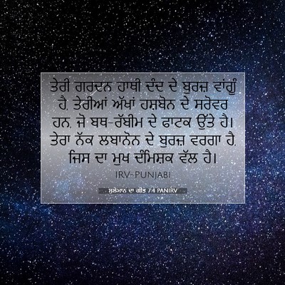 Picture 07 - ਸੁਲੇਮਾਨ ਦਾ ਗੀਤ 7:4 PANIRV - ਤੇਰੀ ਗਰਦਨ ਹਾਥੀ ਦੰਦ - Bible Verse Picture
