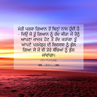 Picture 07 - ਹੋਸ਼ੇਆ 4:6 PANIRV - ਮੇਰੀ ਪਰਜਾ ਗਿਆਨ ਤੋਂ - Bible Verse Picture