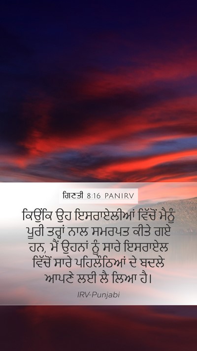 ਗਿਣਤੀ 8:16 PANIRV Mobile Phone Wallpaper - ਕਿਉਂਕਿ ਉਹ - Mobile Bible Verse Wallpaper