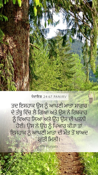 ਪੈਦਾਇਸ਼ 24:67 PANIRV Mobile Phone Wallpaper - ਤਦ ਇਸਹਾਕ ਉਸ ਨੂੰ - Mobile Bible Verse Wallpaper