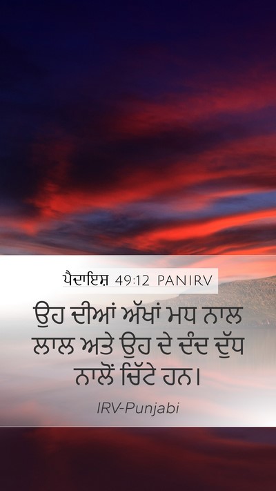 ਪੈਦਾਇਸ਼ 49:12 PANIRV Mobile Phone Wallpaper - ਉਹ ਦੀਆਂ ਅੱਖਾਂ ਮਧ - Mobile Bible Verse Wallpaper